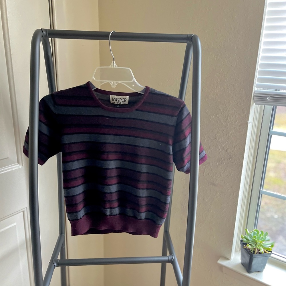 Vintage cropped wool blend short sleeve striped sweater